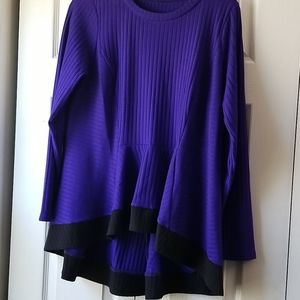 Eloquii purple and black ribbed high low tunic